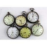 Six Gents silver open face pocket watches.
