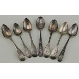Three George III silver bright-cut teaspoons, all late 18th c. and all are dated, includes a