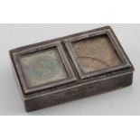 Late Victorian silver twin compartment stamp box. Hallmarked Chester 1898 by Cohen & Charles. The