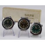 Three Russian stainless steel gents wristwatches, boxed with some paperwork