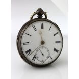 Gents Silver open face pocket watch. Hallmarked London 1867. The white dial with roman numerals