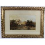 H. Klee (?). Oil, depicting a countryside scene with animals & trees, label to reverse reads '18. H.