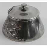 Pewter inkwell (possibly 'Liberty, Archibald Knox'), stamps to base 'English Pewter 0653, P', with a