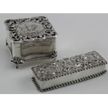 Victorian silver trinket box (has some holes to lid) hallmarked A&L Ld. Birm., 1898 and a pomander