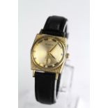 Gents 10ct plated Bulova wristwatch circa 1956. The square case with circular dial and subsidiary