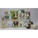 Porcelain. A collection of porcelain figurines, including Royal Albert, Bunnykins, Beswick, etc.