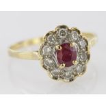 9ct Gold Ring with Ruby and White Sapphires size O weight 2.5g