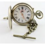 In its original box, Gents Rosskopf & Co, chrome cased hunter pocket watch. The white dial with bold