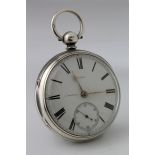 Gents Silver open face pocket watch by A Sattele. Hallmarked Chester 1874.The white dial with