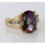 9ct Gold Mystic Topaz Ring with stone set shoulders size O weight 6.5g