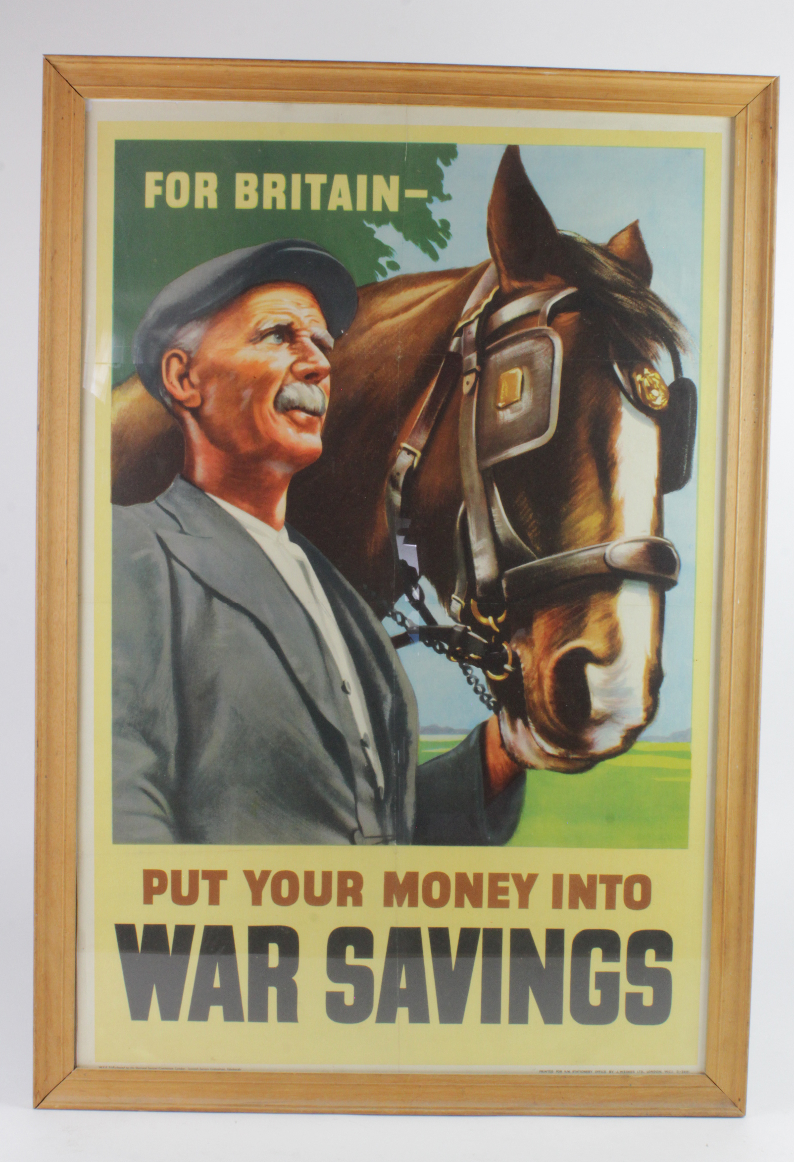 Original War Savings poster, depicting a farmer with heavy plough horse, by J. Weiner, London,