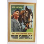 Original War Savings poster, depicting a farmer with heavy plough horse, by J. Weiner, London,