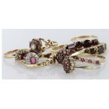 9ct Gold collection of Red stone set Rings (10) weight 25.0g