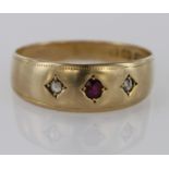 15ct Gold Ruby and Diamond Ring size Q weight 3.0g