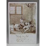 Dutch hand painted tile, circa late 19th Century, depicting a group of locals drinking and