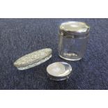Two Silver & Glass items + a small silver pin box. Gross weight of silver(including the padding in