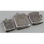 Two silver vesta cases hallmarked Chester, 1905 & Birmingham, 1912 along with one silver plated