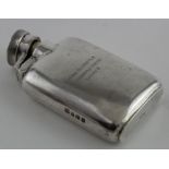Small ladies silver hip flask, engraved on the front "Miss D.J. Boyle, Thorndale House, Leeds 8".