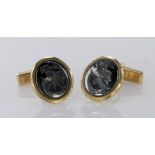 9ct gold hematite cufflinks with swivel fittings, weight 10.1g