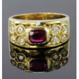 18ct Gold Ring set with Ruby and Diamonds size L weight 7.7g