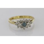 18ct Gold Ring set with Aquamarine and Diamonds size H weight 2.4g