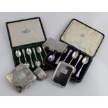Mixed silver to include boxed sets of spoons, cigarette cases, vesta etc.