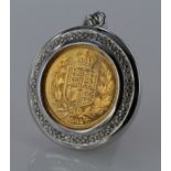 Half Sovereign 2002 in a 9ct white gold pendant mount and housed in a modern Royal mint box