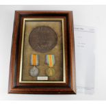 BWM & Victory Medal + Death Plaque to 3948 Pte Ashton Hughes Suffolk Regt. KIA 18/8/1916 with the