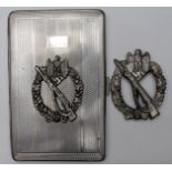 German Infantry Assault badge, silver grade, together with a cigarette case featuring same badge,