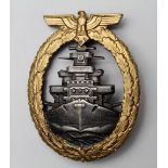 German Kriegsmarine High Seas Fleet war badge, Adolf Bock maker marked, GVF