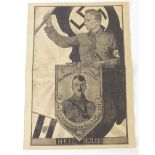 German WW2 poster A3 size, showing Horst Wessell holding a Nazi Flag and portrait of Hitler.