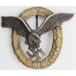 German Nazi Pilots Badge, maker marked 'GWL'.