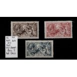 GB - GV Seahorses 1915 SG405/410/413 mounted mint, 2/6, 5/-, and 10/- this with large thin, cat £