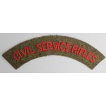 Cloth Badge: Civil Service Rifles WW1 embroidered felt shoulder title badge in excellent condition.