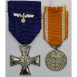 German Nazi Life Saving Medal with ribbon, plus Wehrmacht 18 Years Long Service Medal with Eagle