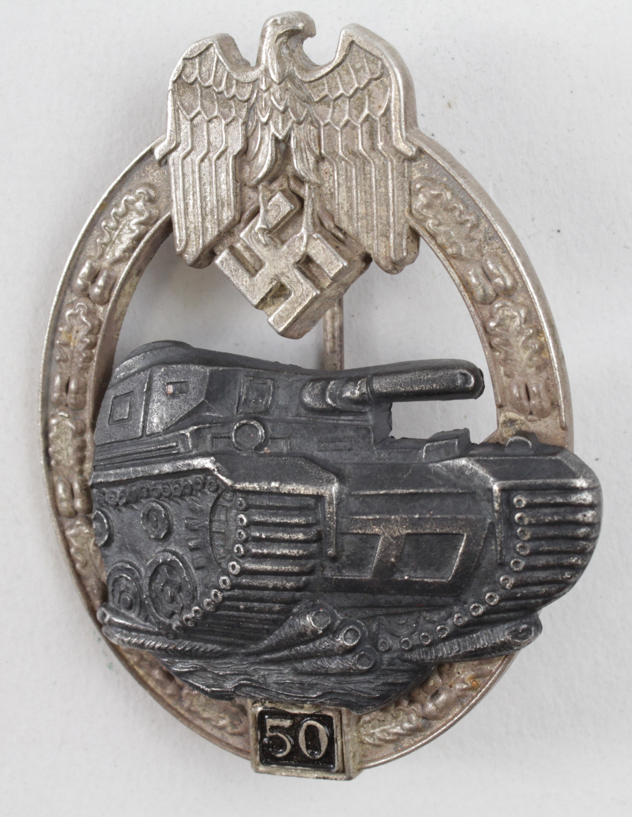 German Tank Battle War Badge 50 engagements maker marked.