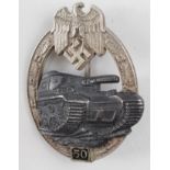 German Tank Battle War Badge 50 engagements maker marked.