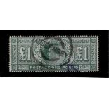 GB 1902 £1 dull blue-green stamp, SG.266, Guernsey postmark, light toning spots.