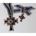 German Nazi Mothers Cross in bronze with good enamel + full length ribbon, plus matching