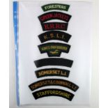Cloth Shoulder Title Badges: British Army Light Infantry Regiments embroidered felt shoulder title