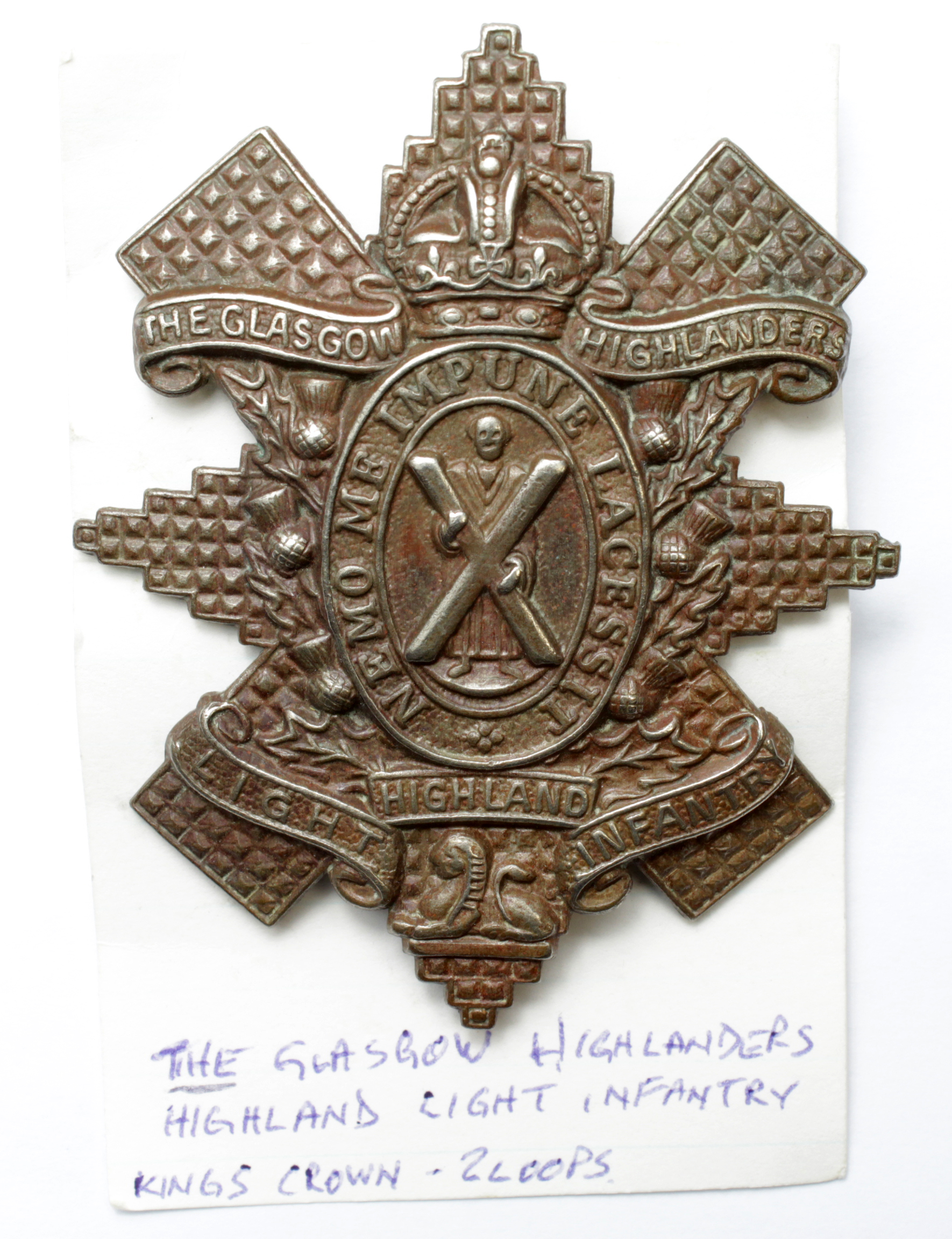 Badge a The Glasgow Highlanders Kings Crown Glengary badge 5th HLI GVF