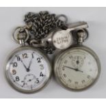 RAF WW2 AM marked survival whistle ref no 23/230 with AM marked pocket watch and AM marked stop