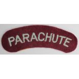Cloth Badge: Parachute - WW2 embroidered felt shoulder title badge in excellent unworn condition.