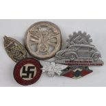 German WW2 badges including national socialist dap badge HJ badge Volkswagen. (5)