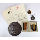 BWM & Victory Medal + Death Plaque to DM2-165453 Pte William Thirlwell ASC. Died 21st June 1917 with