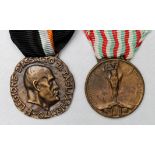 Italian Fascist Mussolini medal and another Italian medal.