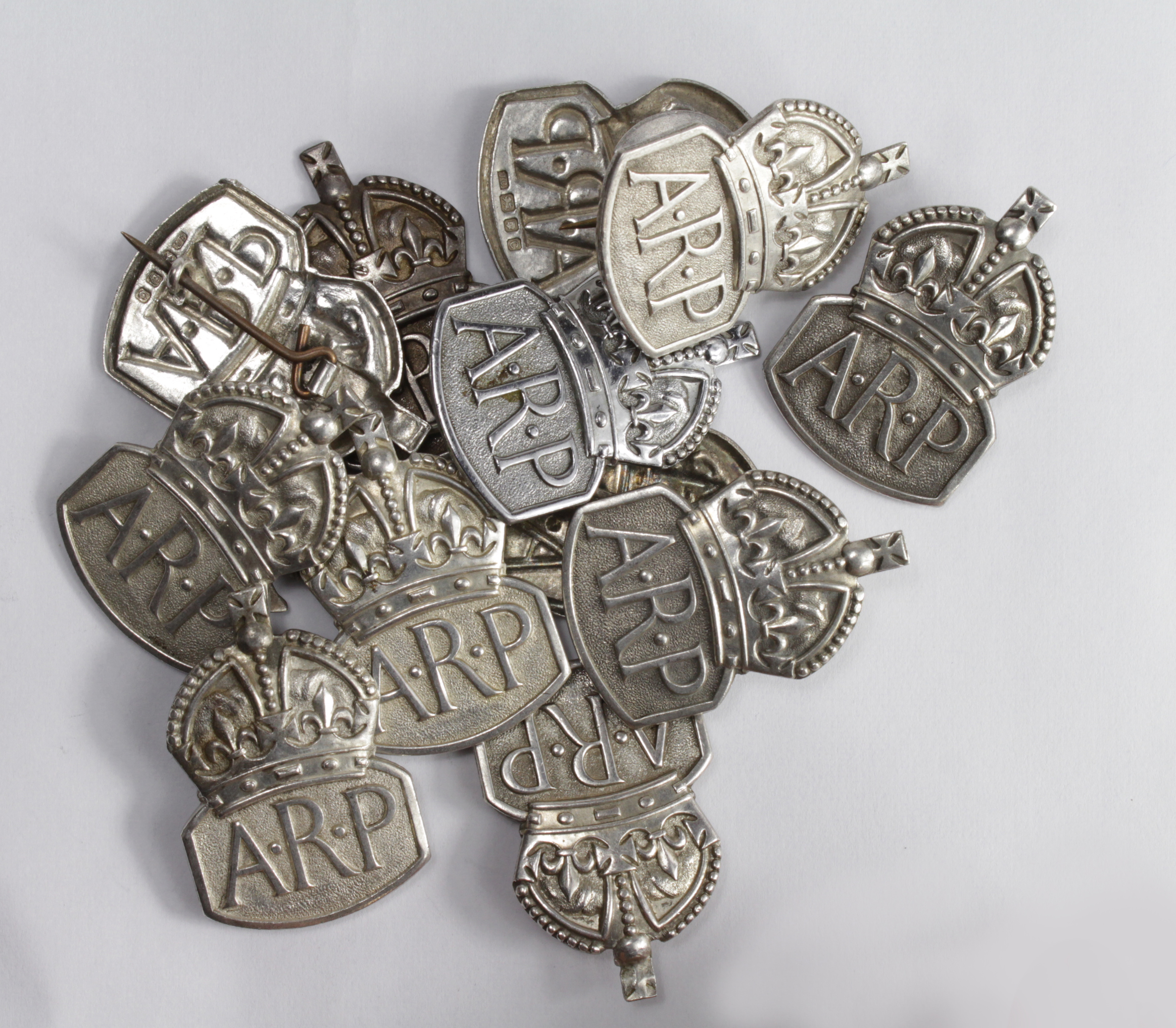 ARP silver hallmarked badges (x12) one a/f