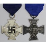 German Nazi Police Long Service Award, plus 25 Years Faithful Service Medal. (2)