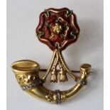 Sweetheart badge - The Kings (Liverpool Regt.) 6th (T) Rifle Battn. unmarked 15ct. gold, enamel &