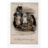 Louis Wain cats postcard - Raphael Tuck: The Three Little Kittens, Happy New Year, postally used